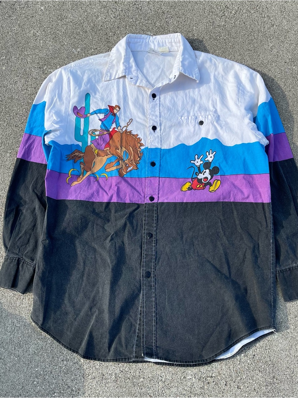 Vintage 80s Mickey & Co Cowboy Western Shirt L Disney Colorblock Rodeo